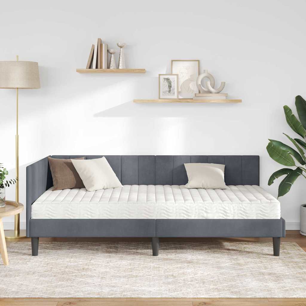 Hjørnesengramme Med Madras Mørkegrå 90 X 190 Cm Fløjl - Billede 4