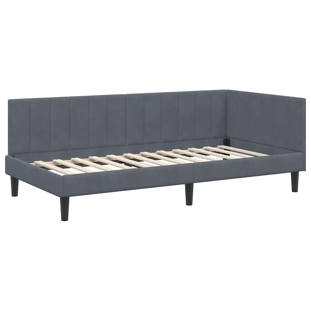 Hjørnesengramme Med Madras Mørkegrå 90 X 190 Cm Fløjl - Billede 6