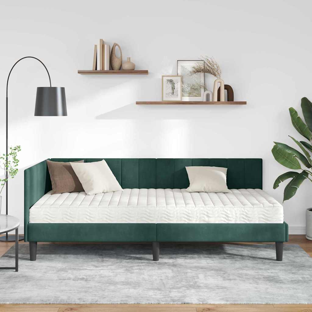 Hjørnesengramme Med Madras Mørkegrøn 90 X 190 Cm Fløjl - Billede 4