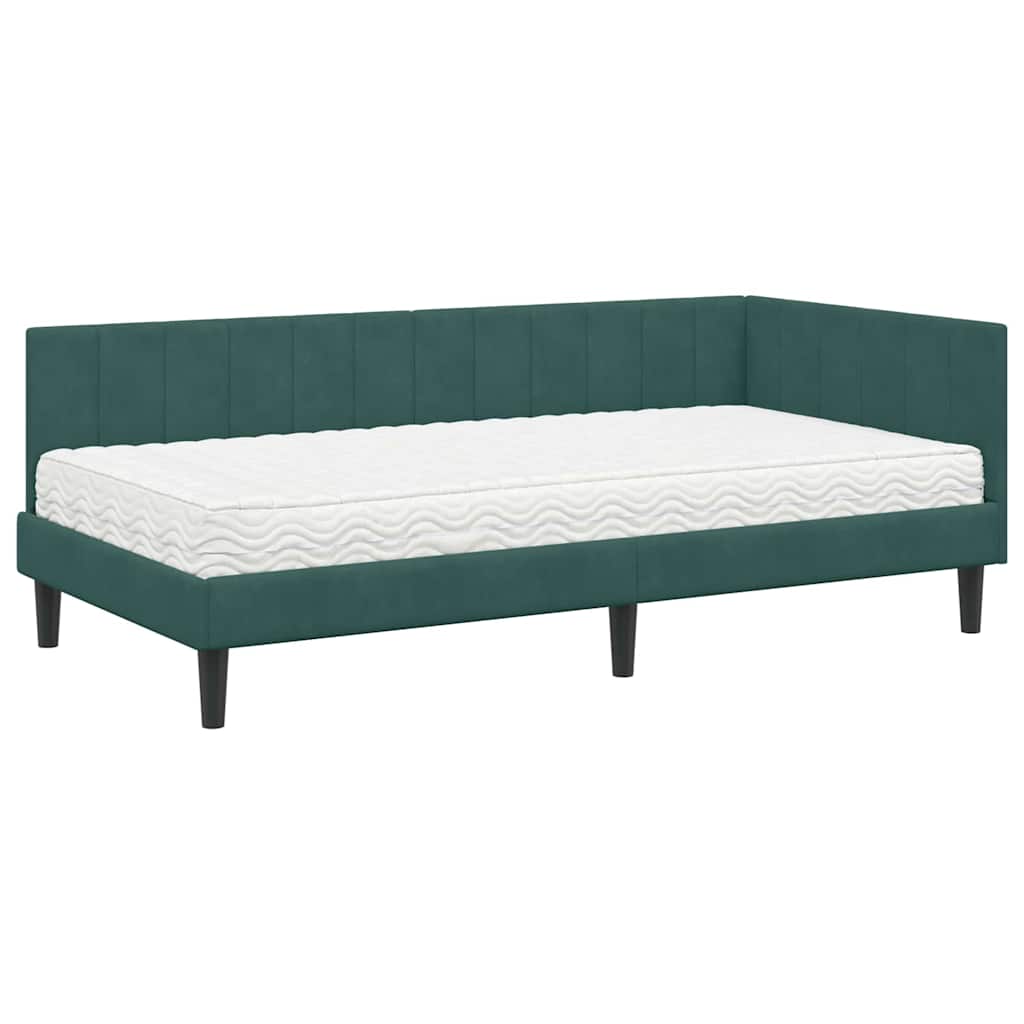 Hjørnesengramme Med Madras Mørkegrøn 90 X 190 Cm Fløjl - Billede 2