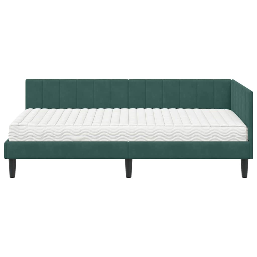 Hjørnesengramme Med Madras Mørkegrøn 90 X 190 Cm Fløjl - Billede 5