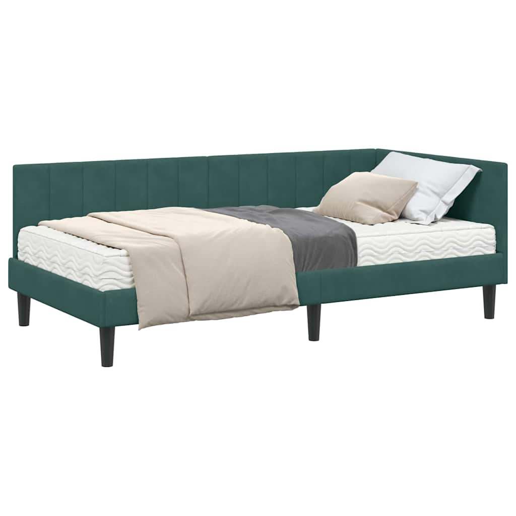 Hjørnesengramme Med Madras Mørkegrøn 90 X 190 Cm Fløjl - Billede 3