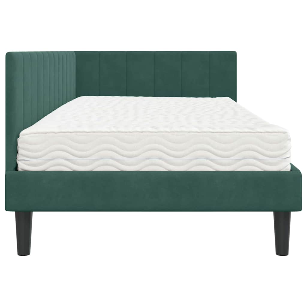 Hjørnesengramme Med Madras Mørkegrøn 90 X 190 Cm Fløjl - Billede 8