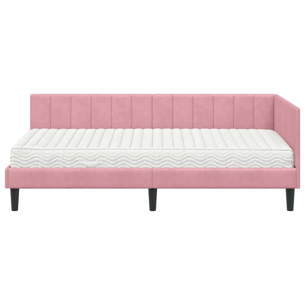 Hjørnesengramme Med Madras Lyserød 90 X 190 Cm Fløjl - Billede 5
