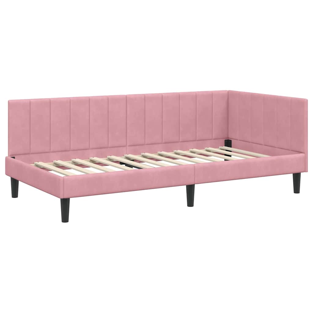 Hjørnesengramme Med Madras Lyserød 90 X 190 Cm Fløjl - Billede 6