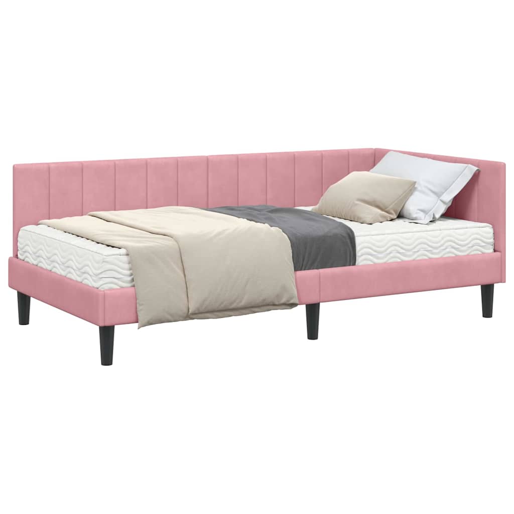 Hjørnesengramme Med Madras Lyserød 90 X 190 Cm Fløjl - Billede 3