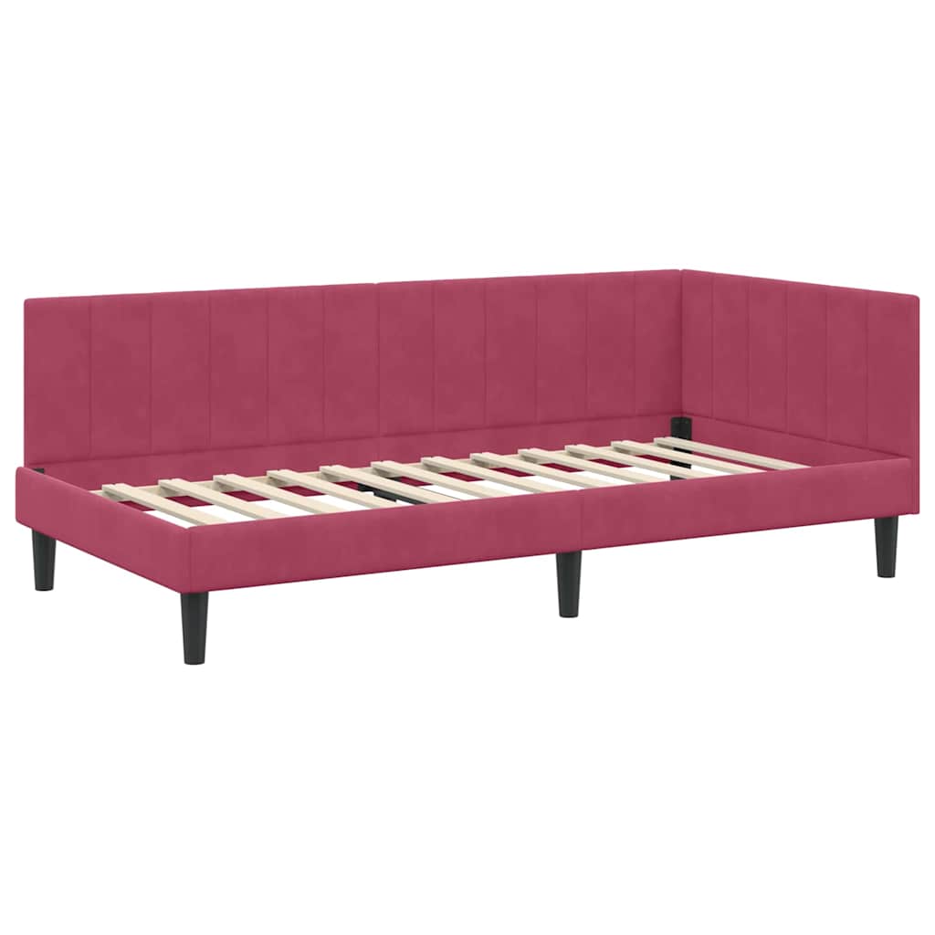 Hjørnesengramme Med Madras Vinrød 90 X 190 Cm Fløjl - Billede 6