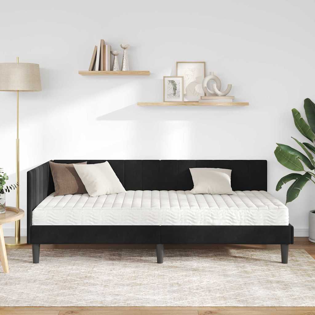 Hjørnesengramme Med Madras Sort 90 X 190 Cm Fløjl - Billede 4
