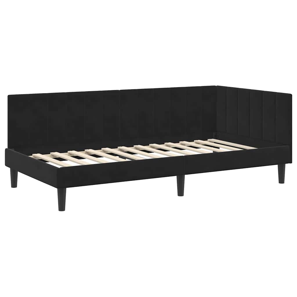 Hjørnesengramme Med Madras Sort 90 X 190 Cm Fløjl - Billede 6