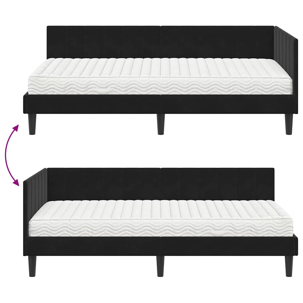 Hjørnesengramme Med Madras Sort 90 X 190 Cm Fløjl - Billede 12