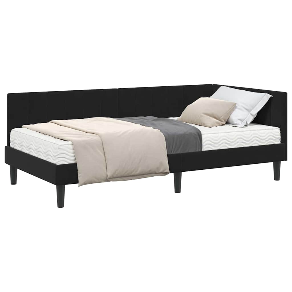 Hjørnesengramme Med Madras Sort 90 X 190 Cm Fløjl - Billede 3