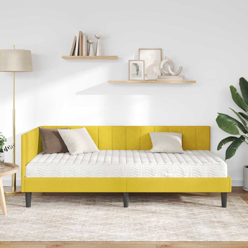 Hjørnesengramme Med Madras Med Hovedgærde Gul 90 X 190 Cm Fløjl - Billede 4