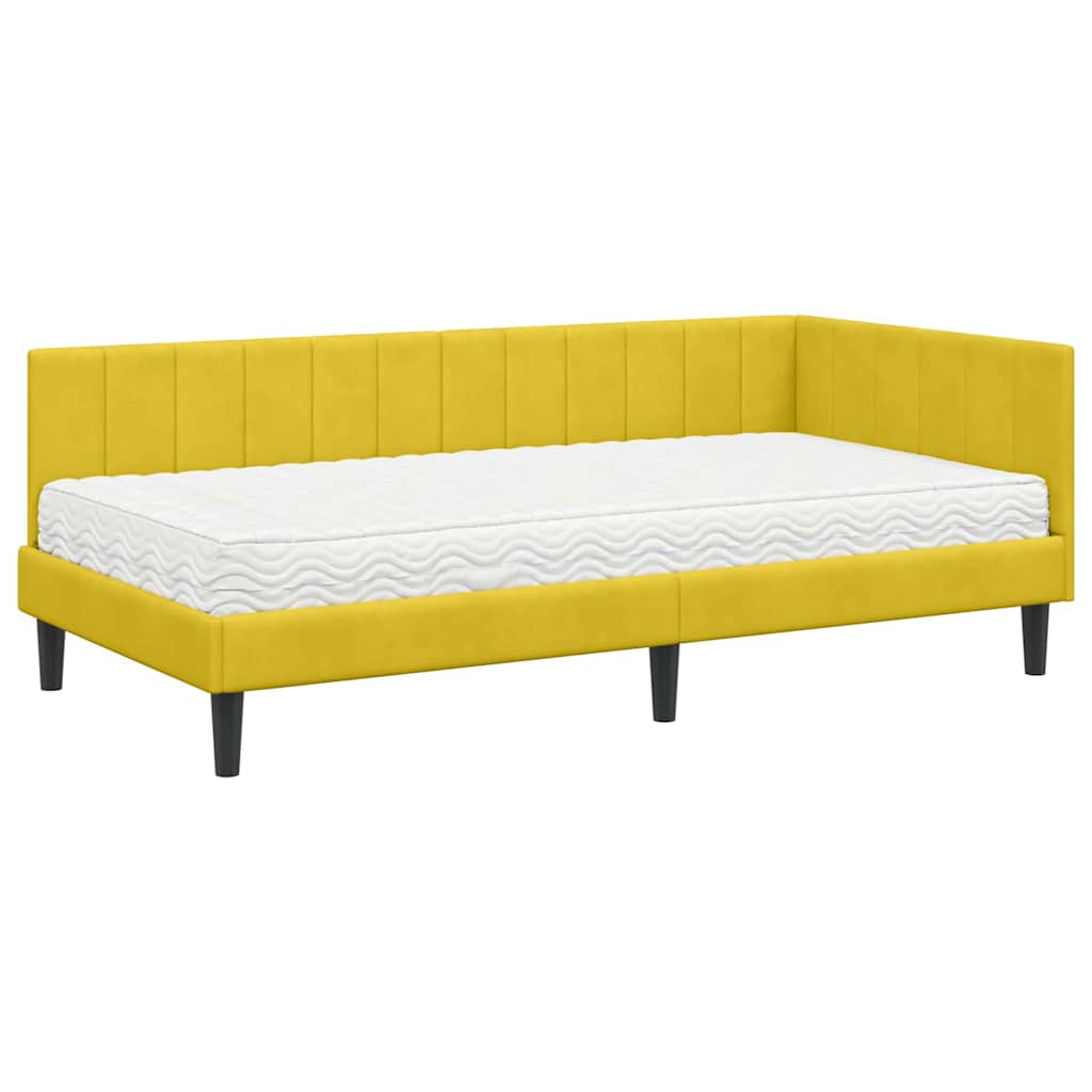 Hjørnesengramme Med Madras Med Hovedgærde Gul 90 X 190 Cm Fløjl - Billede 2