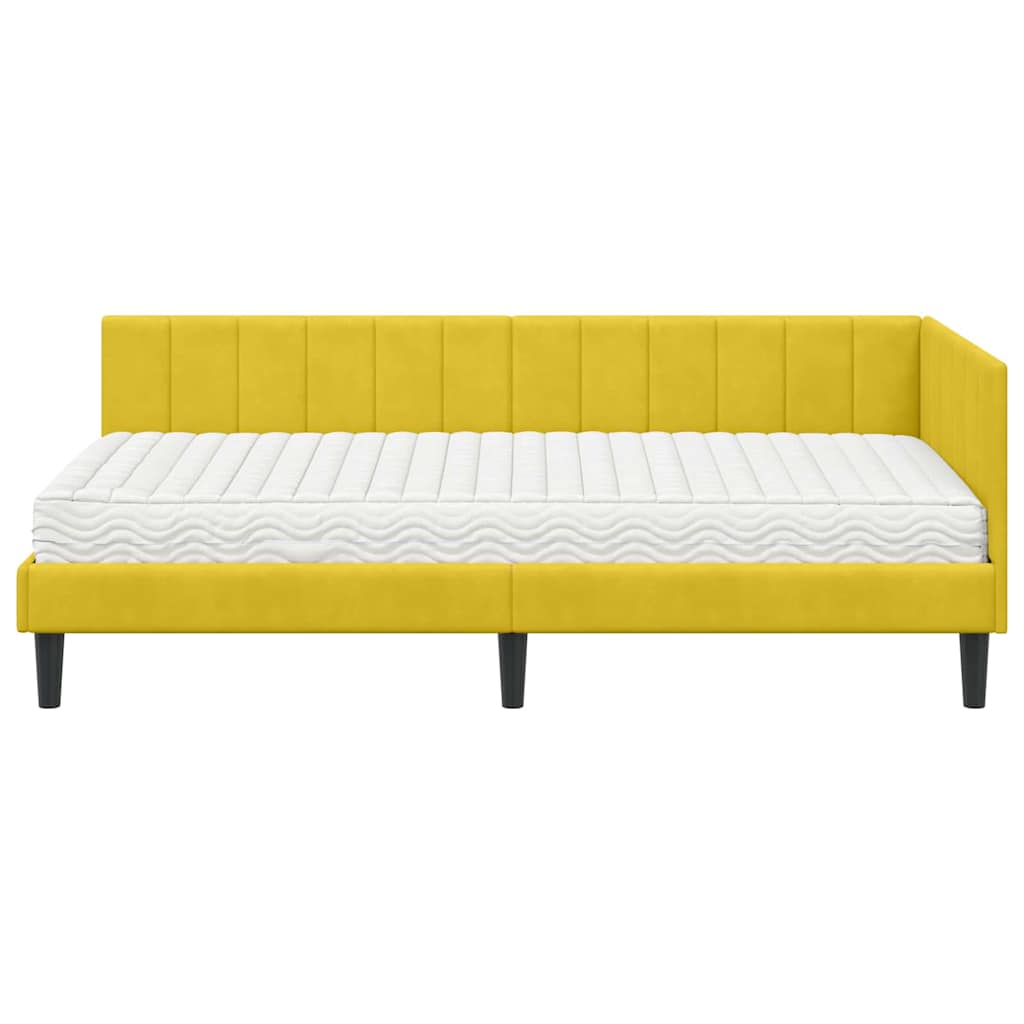 Hjørnesengramme Med Madras Med Hovedgærde Gul 90 X 190 Cm Fløjl - Billede 5