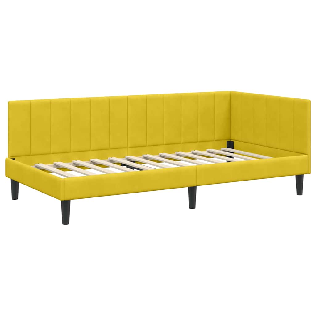 Hjørnesengramme Med Madras Med Hovedgærde Gul 90 X 190 Cm Fløjl - Billede 6