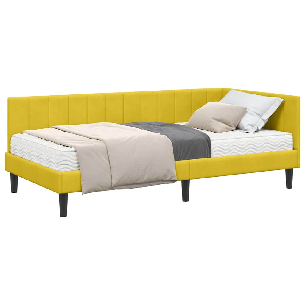 Hjørnesengramme Med Madras Med Hovedgærde Gul 90 X 190 Cm Fløjl - Billede 3