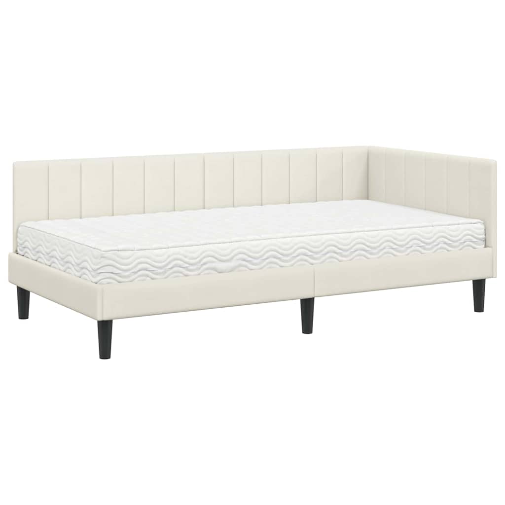 Hjørnesengramme Med Madras Creme 90 X 190 Cm Fløjl - Billede 2