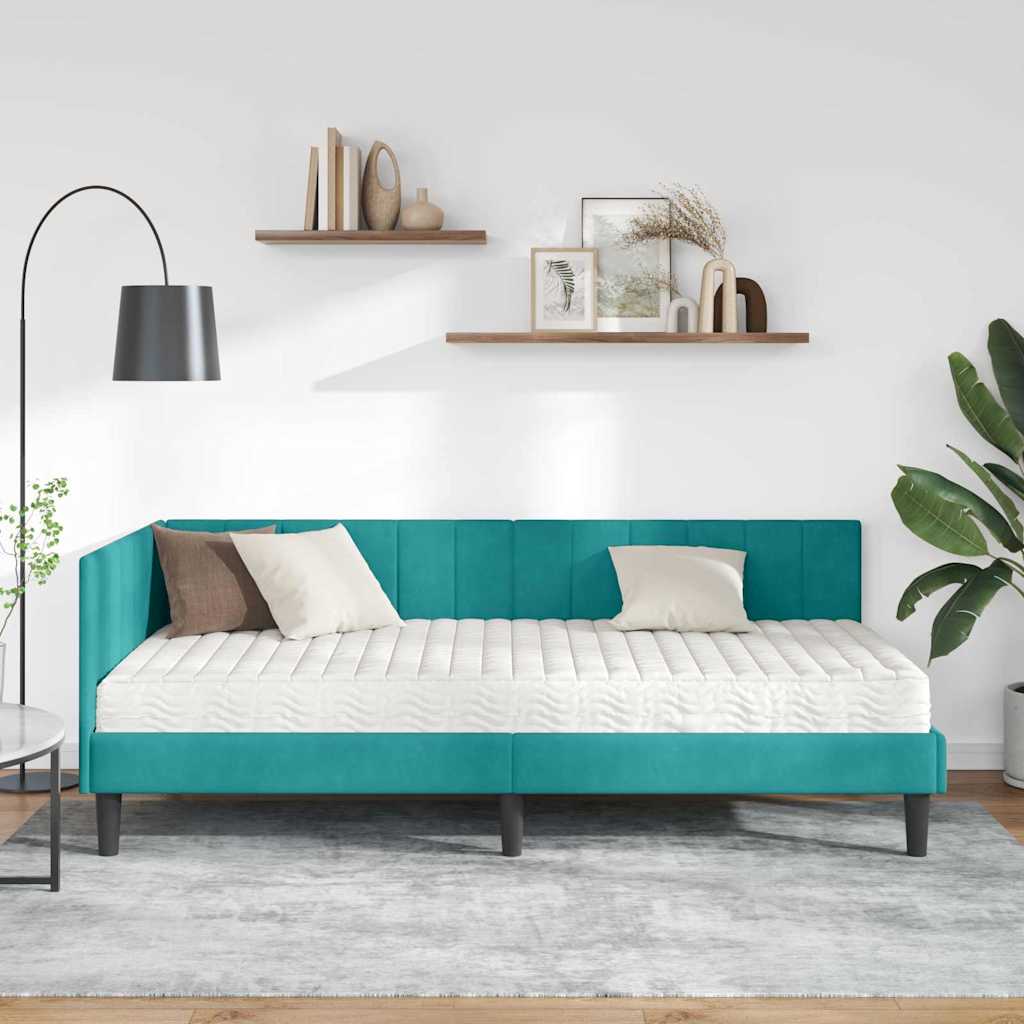Hjørnesengramme Med Madras Turkis 90 X 190 Cm Fløjl - Billede 4