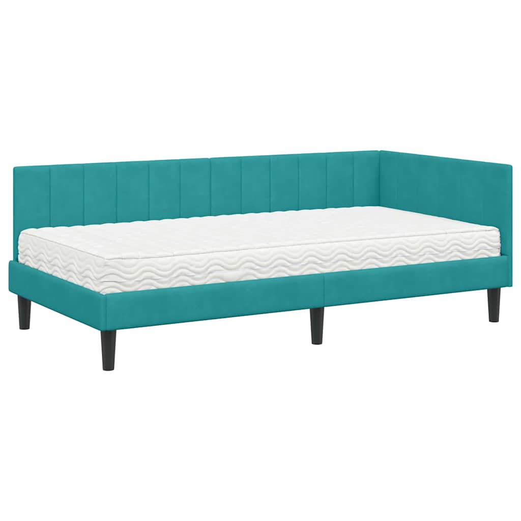 Hjørnesengramme Med Madras Turkis 90 X 190 Cm Fløjl - Billede 2