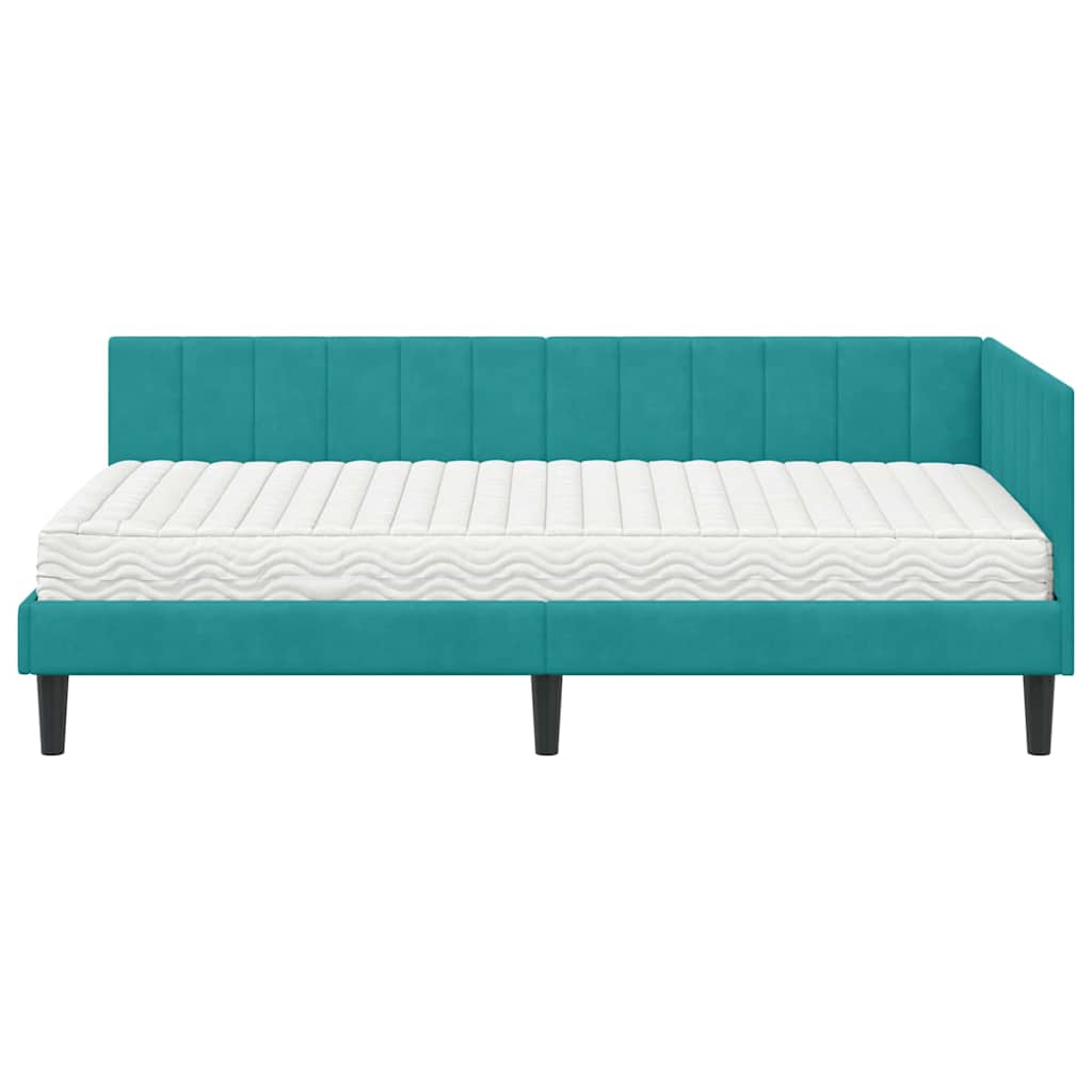 Hjørnesengramme Med Madras Turkis 90 X 190 Cm Fløjl - Billede 5