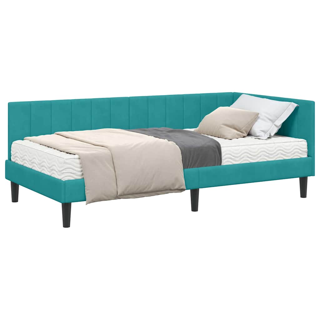Hjørnesengramme Med Madras Turkis 90 X 190 Cm Fløjl - Billede 3