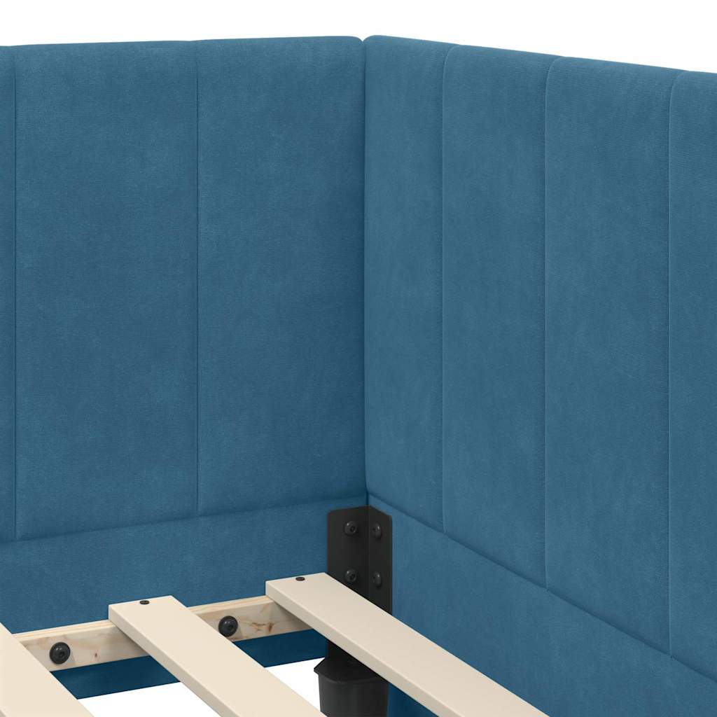 Hjørnesengramme Med Madras Med Hovedgærde Blå 90 X 200 Cm Fløjl - Billede 10