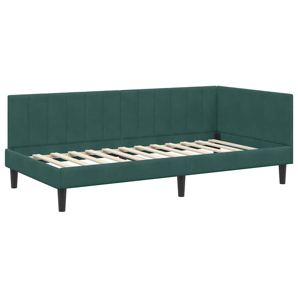 Hjørnesengramme Med Madras Mørkegrøn 90 X 200 Cm Fløjl - Billede 6