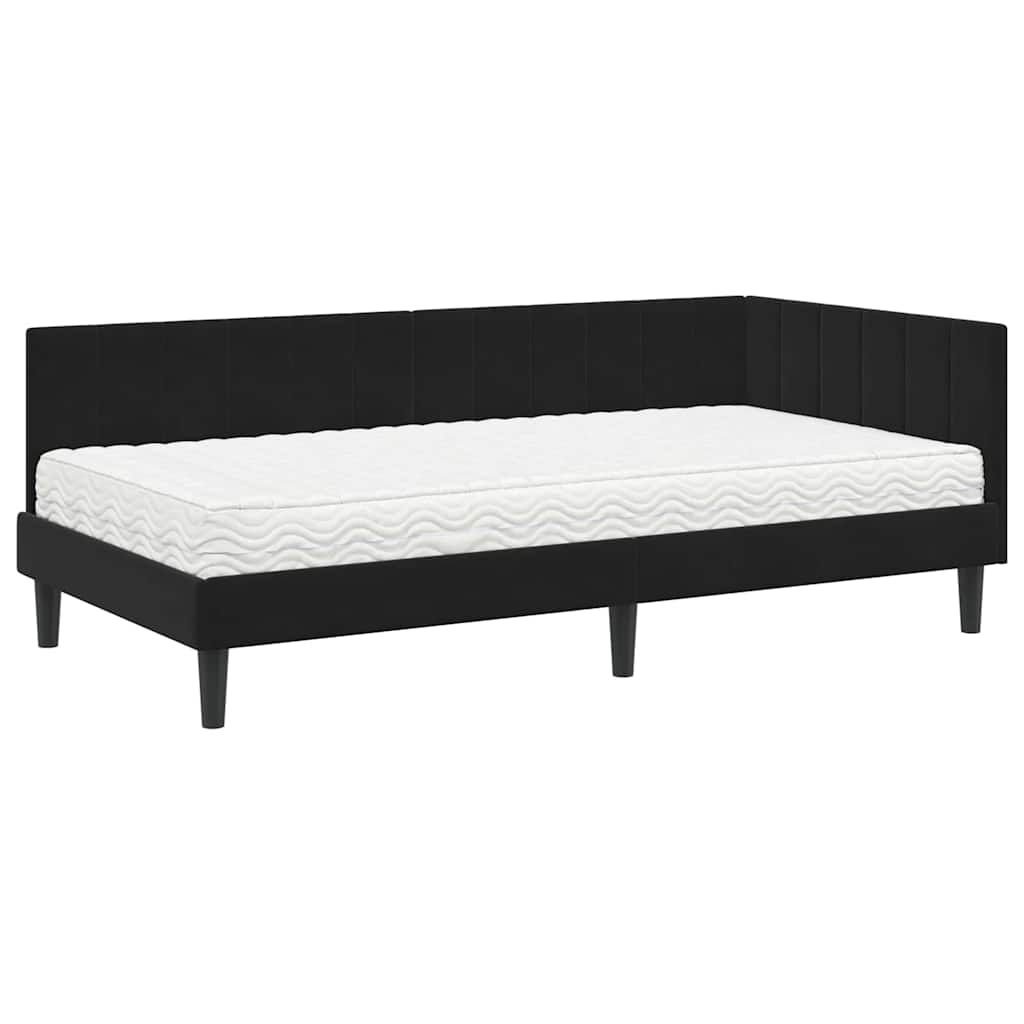 Hjørnesengramme Med Madras Sort 90 X 200 Cm Fløjl - Billede 2