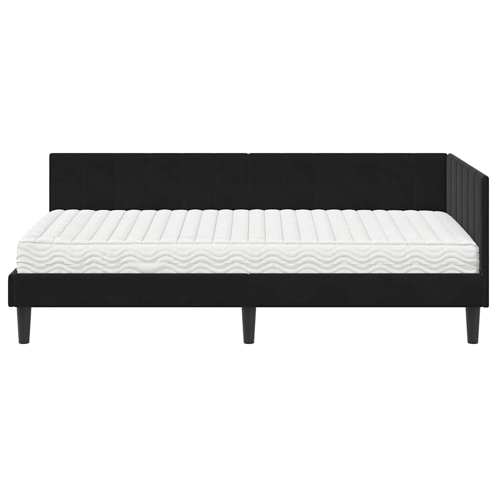 Hjørnesengramme Med Madras Sort 90 X 200 Cm Fløjl - Billede 5