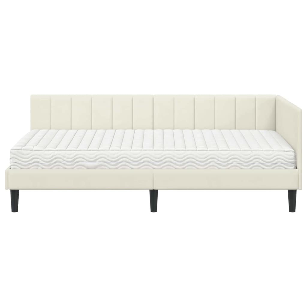 Hjørnesengramme Med Madras Creme 90 X 200 Cm Fløjl - Billede 5