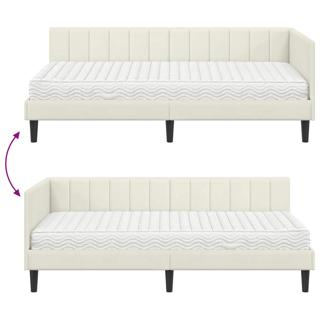 Hjørnesengramme Med Madras Creme 90 X 200 Cm Fløjl - Billede 12