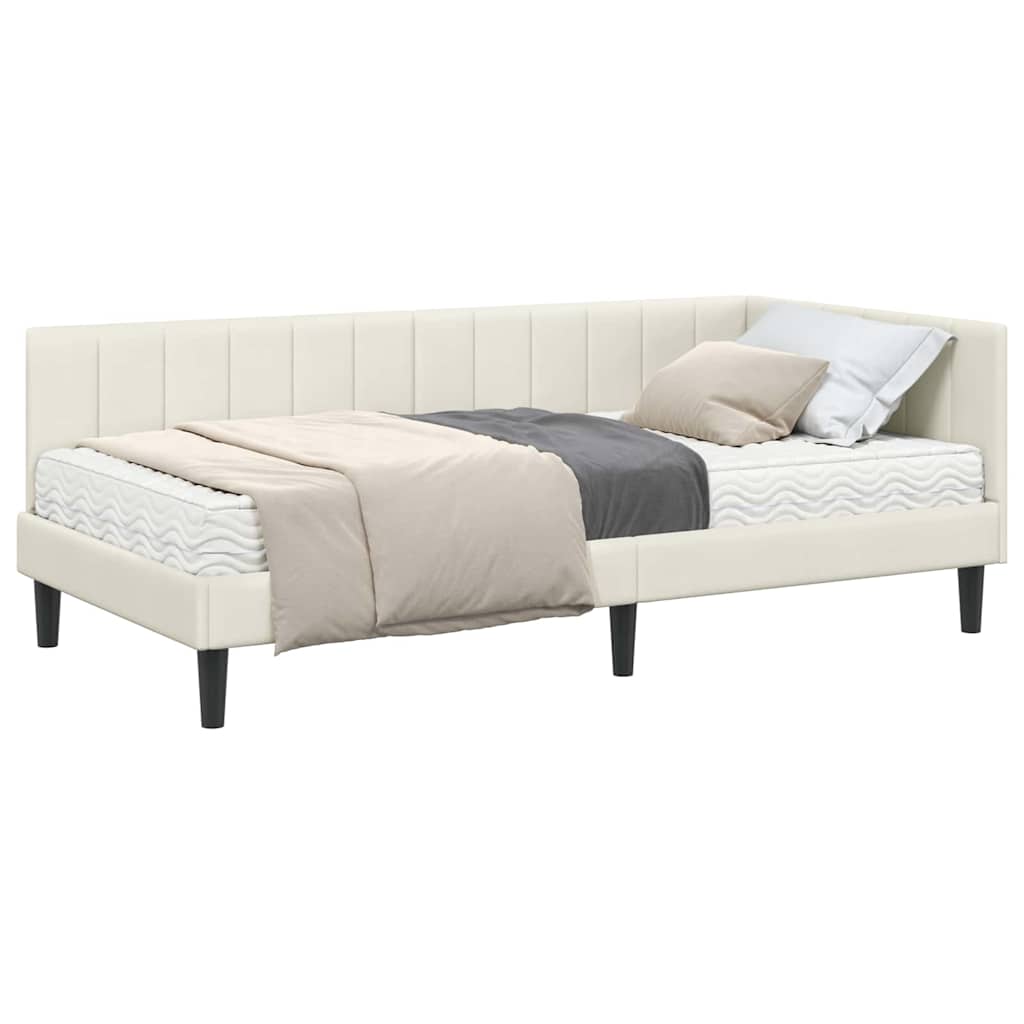 Hjørnesengramme Med Madras Creme 90 X 200 Cm Fløjl - Billede 3