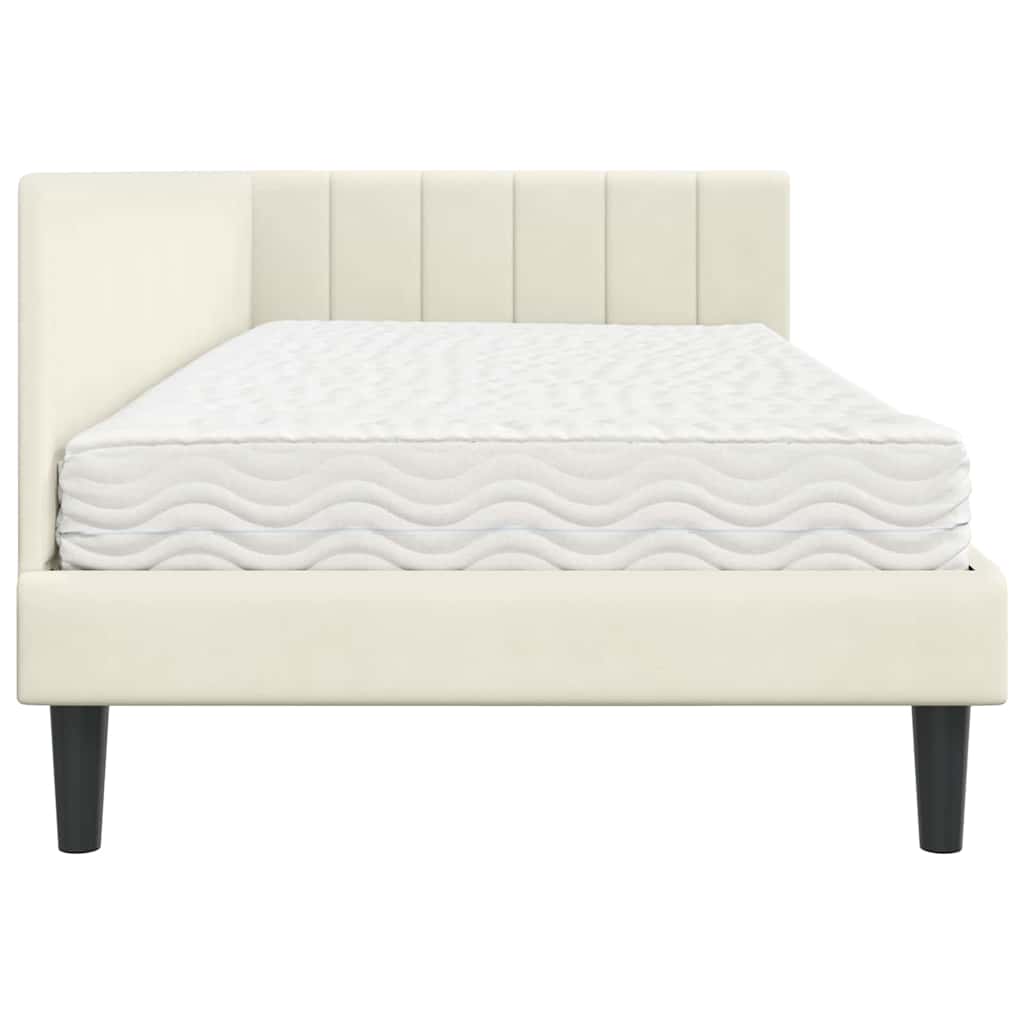 Hjørnesengramme Med Madras Creme 90 X 200 Cm Fløjl - Billede 8