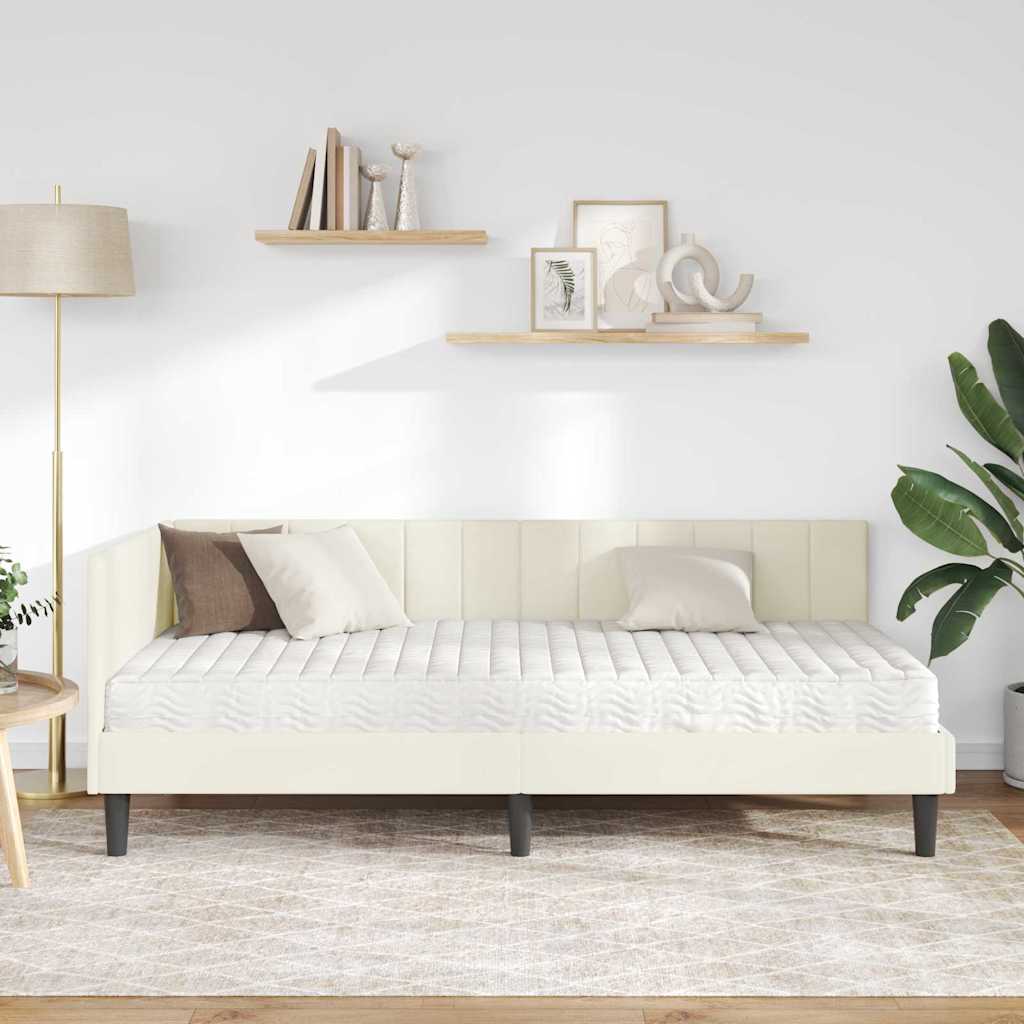 Hjørnesengramme Med Madras Creme 100 X 200 Cm Fløjl - Billede 4