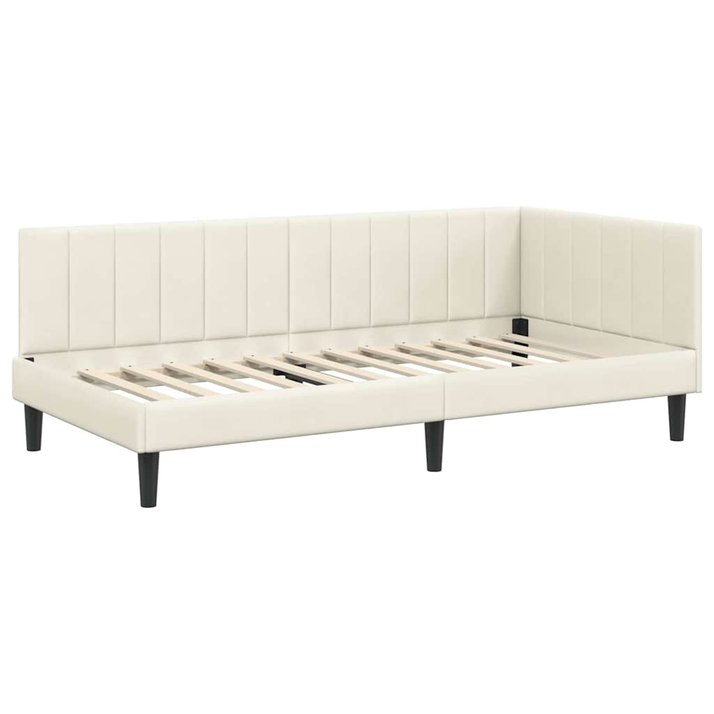 Hjørnesengramme Med Madras Creme 100 X 200 Cm Fløjl - Billede 6