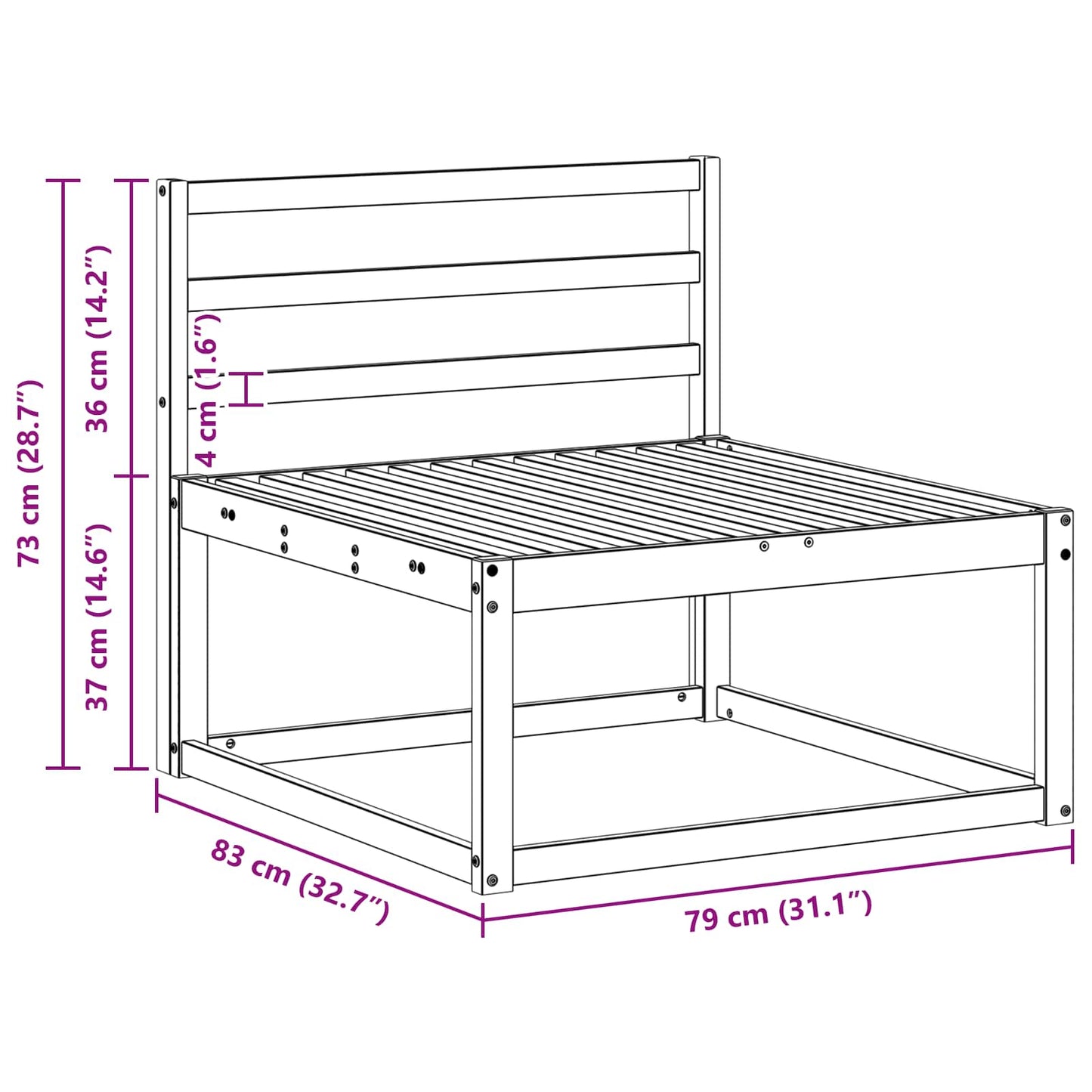 Udendørs Mellem Sofa Naturfarvet 79 X 83 X 73 Cm - Billede 8