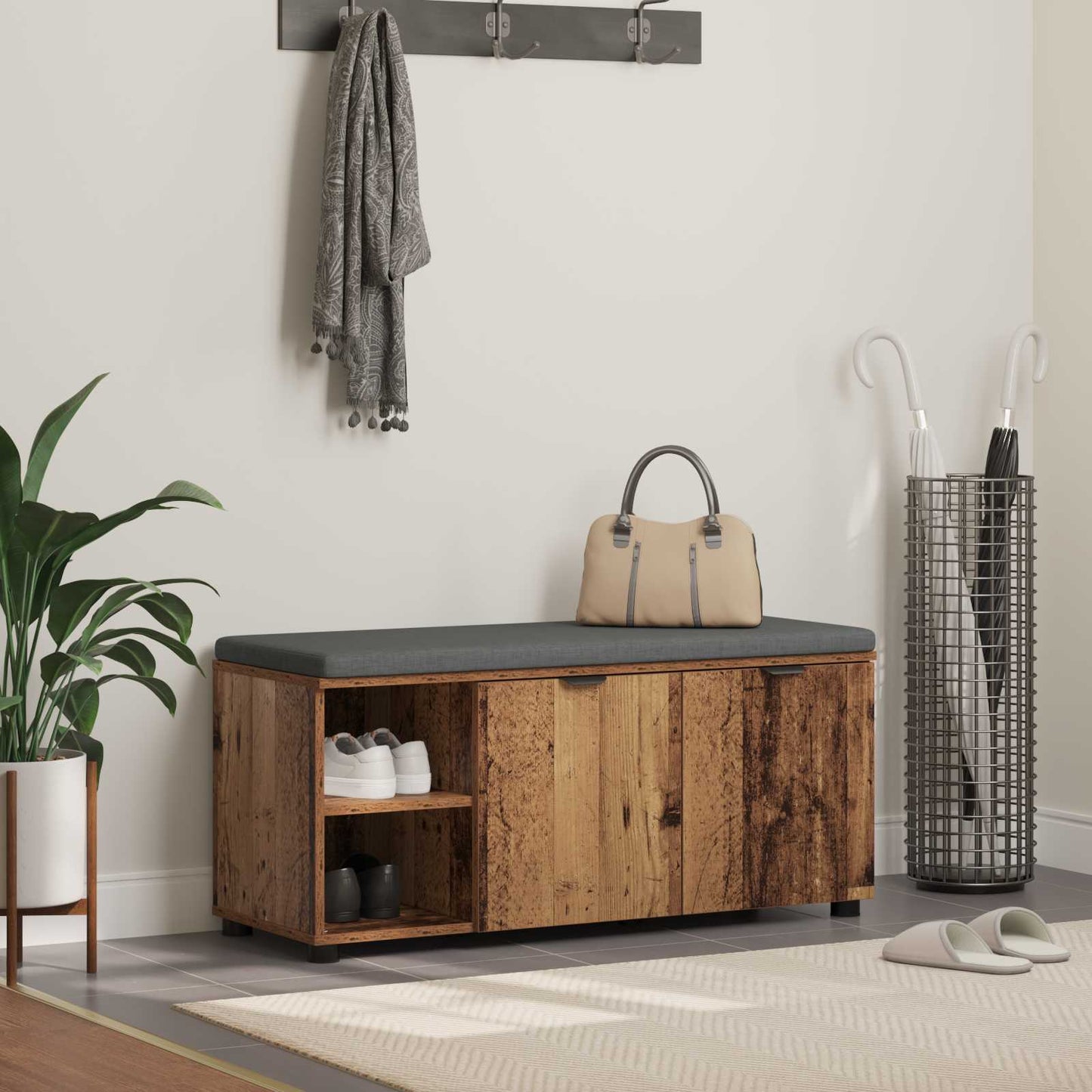 Hallbænk Med Pude 60 X 38 X 46 Cm Kunstigt Træ Og Stof - Variant 891518