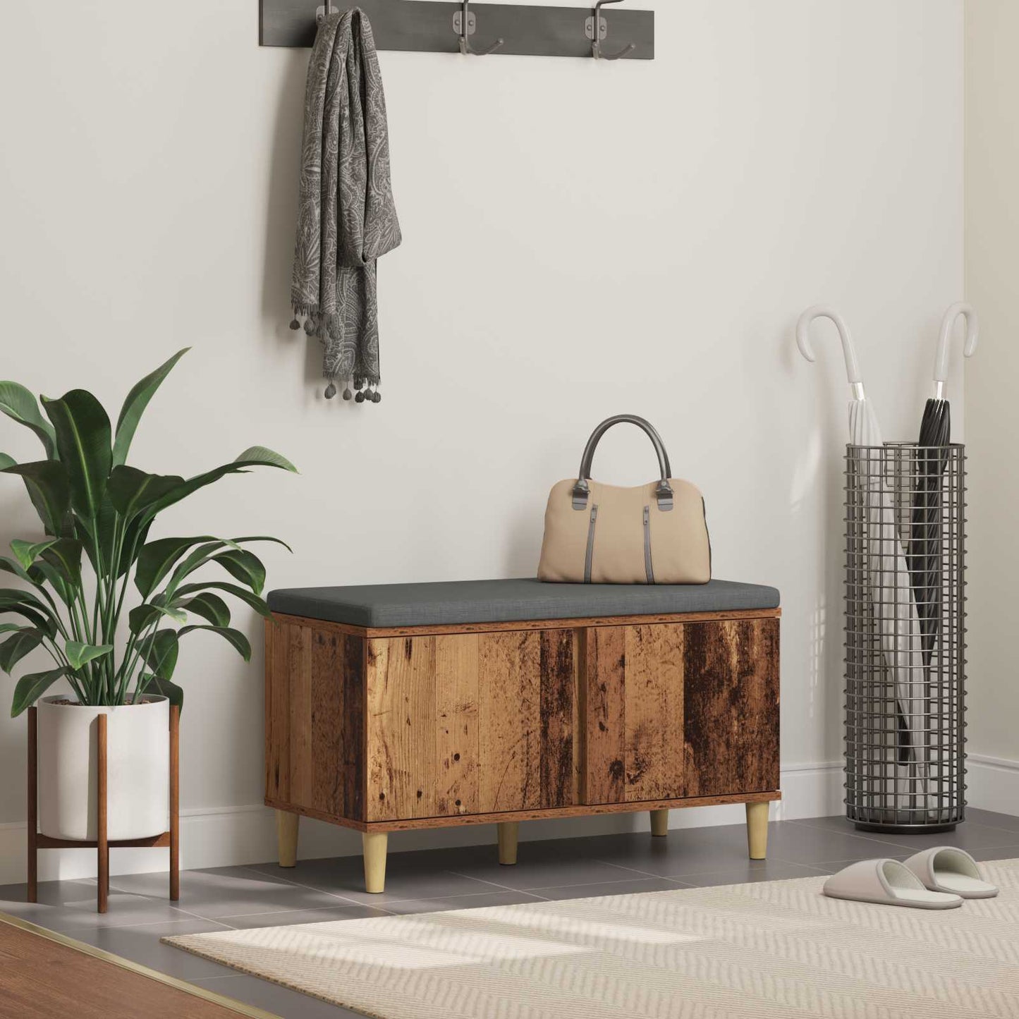 Hallbænk Med Pude 60 X 38 X 46 Cm Kunstigt Træ Og Stof - Variant 891534