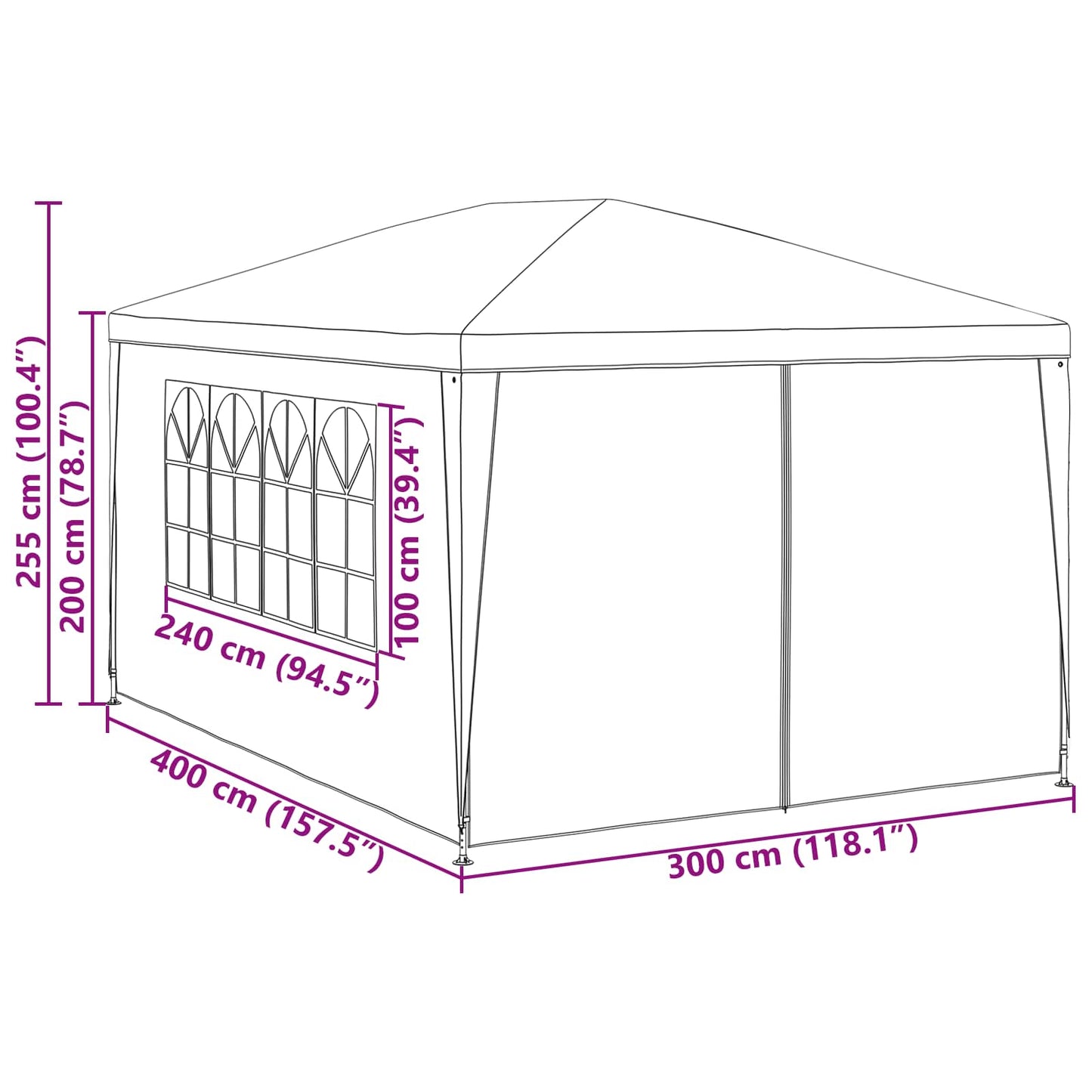 Partytelt Med Væg 400 X 300 X 255 Cm Polyethylen Og Stål - Billede 8