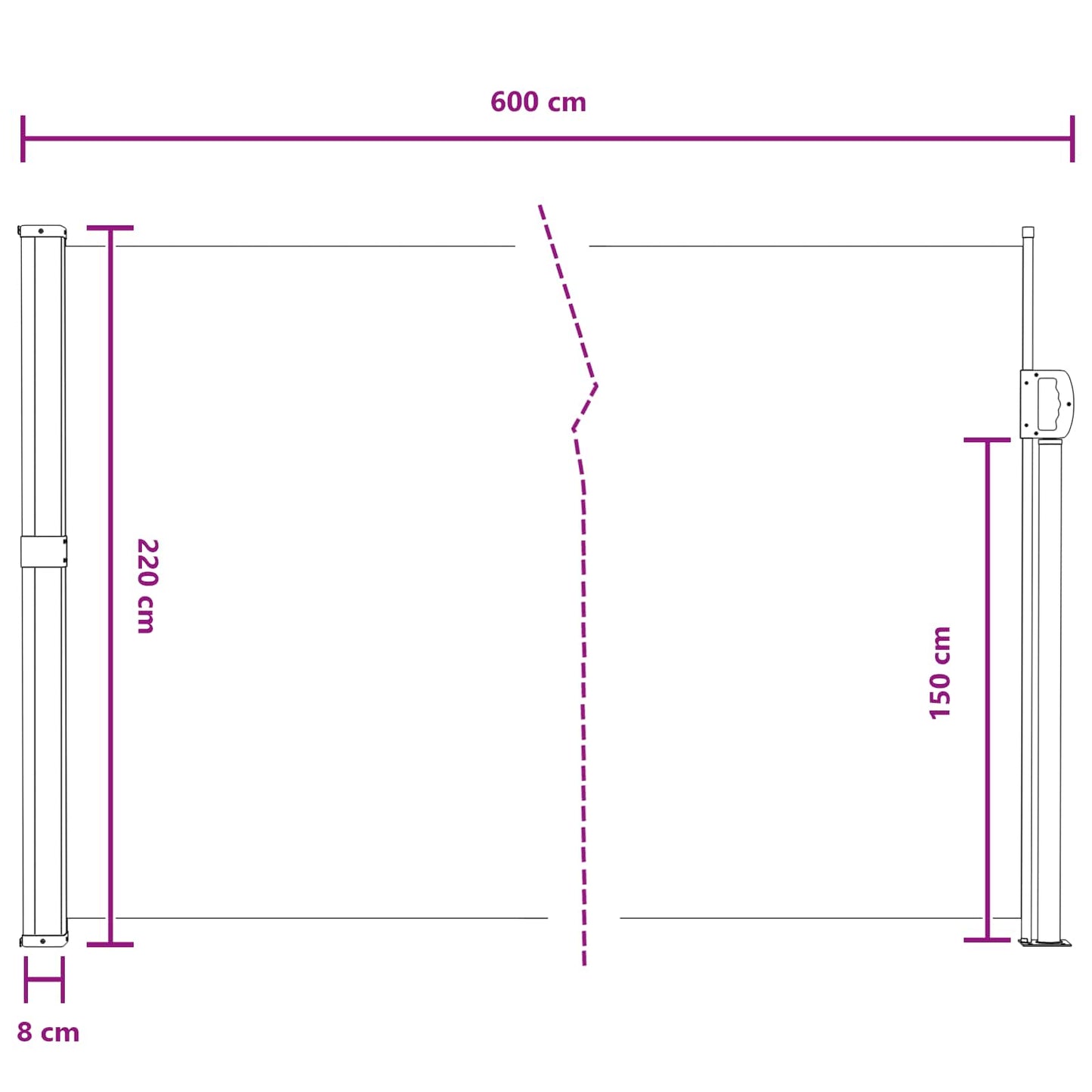 Udtrækkeligt Side-markise Sandfarvet 600 X 220 Cm Polyester - Billede 8