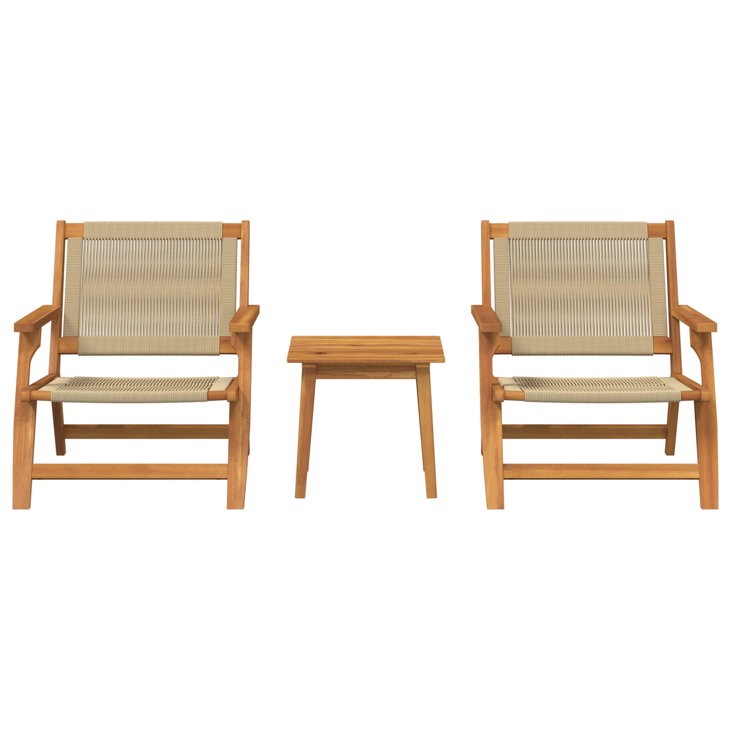 Have Stole Med Bord Sæt - 3 Stykker I Beige Solid Akacietræ