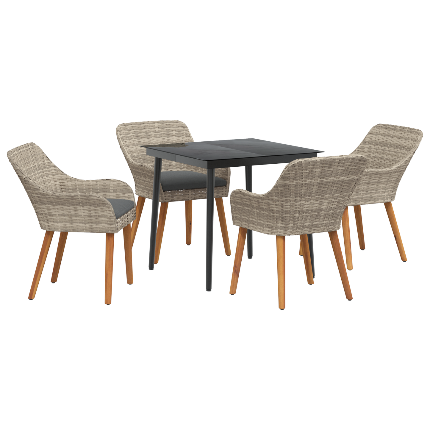 Spisestuesæt 5 Pcs Lys Grå og Sort 80 Cm X 80 Cm - billede 2