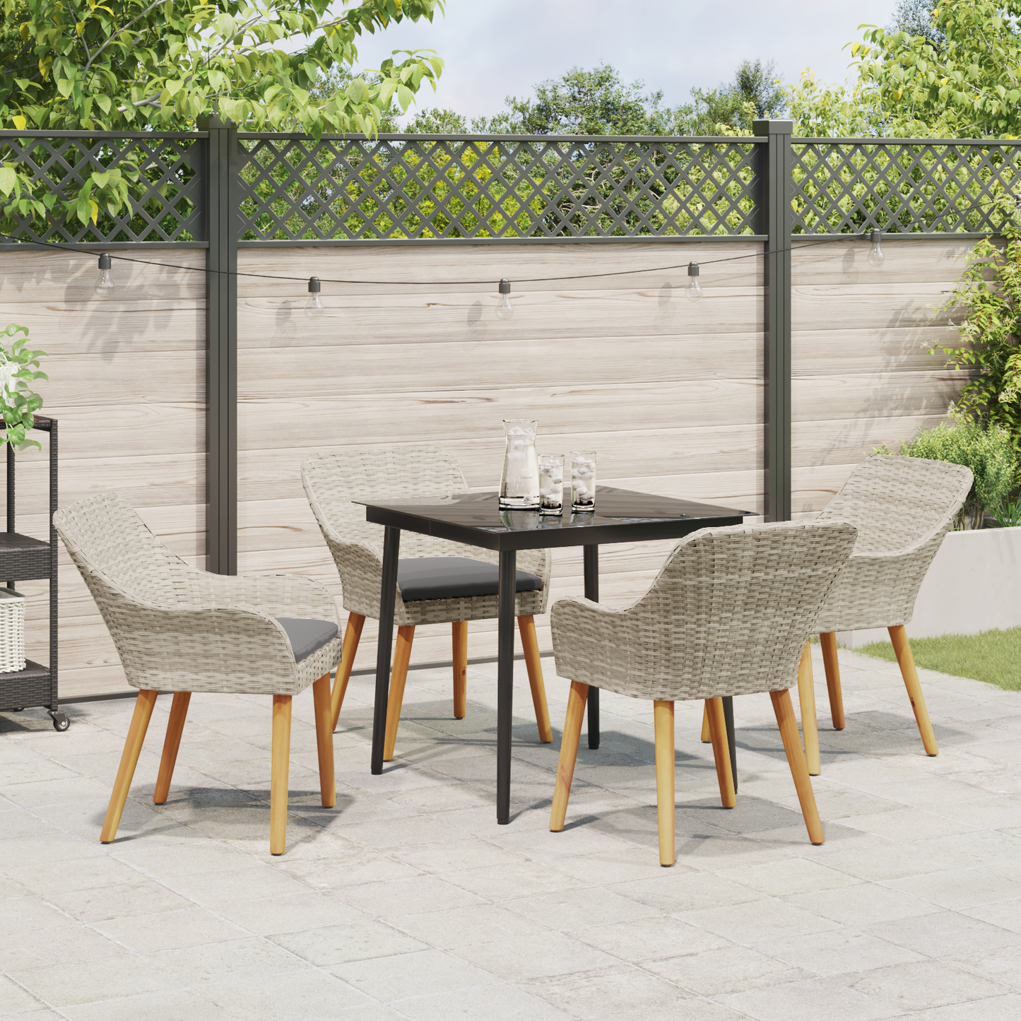 Spisestuesæt 5 Pcs Lys Grå og Sort 80 Cm X 80 Cm - billede 4