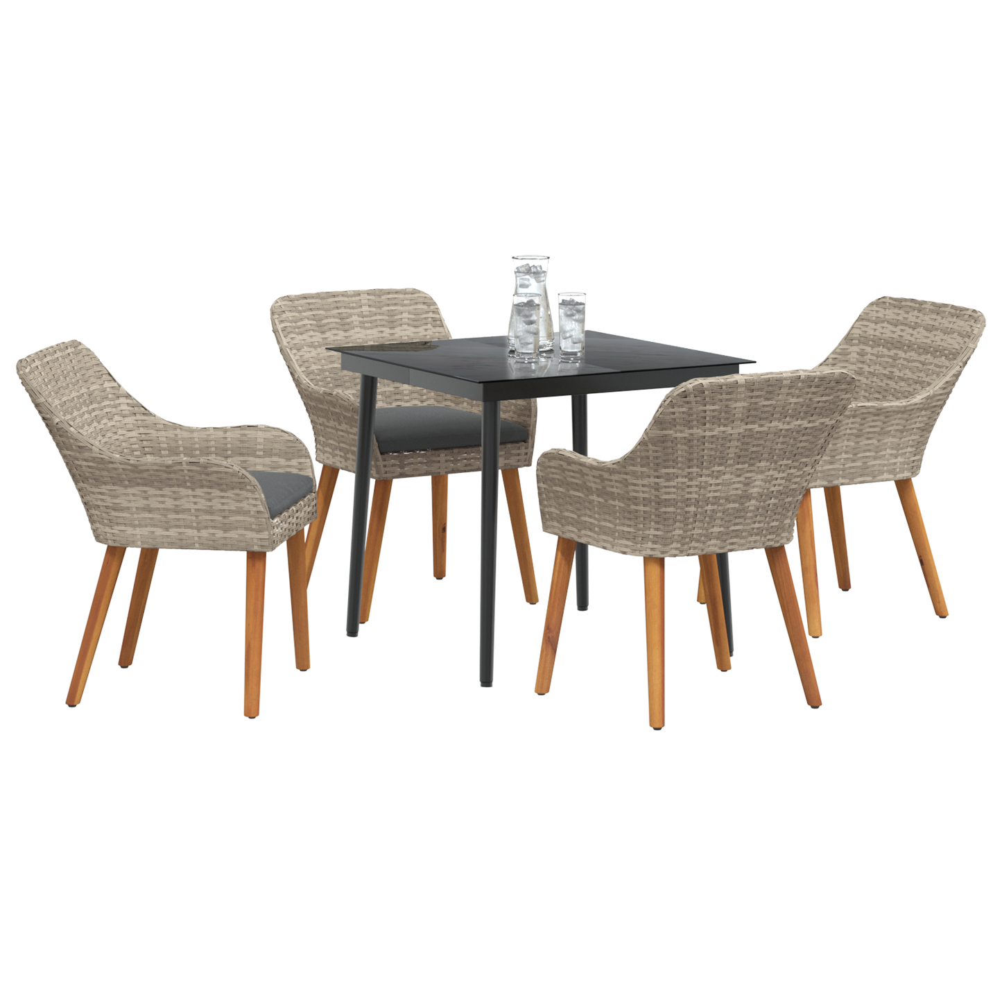 Spisestuesæt 5 Pcs Lys Grå og Sort 80 Cm X 80 Cm - billede 3