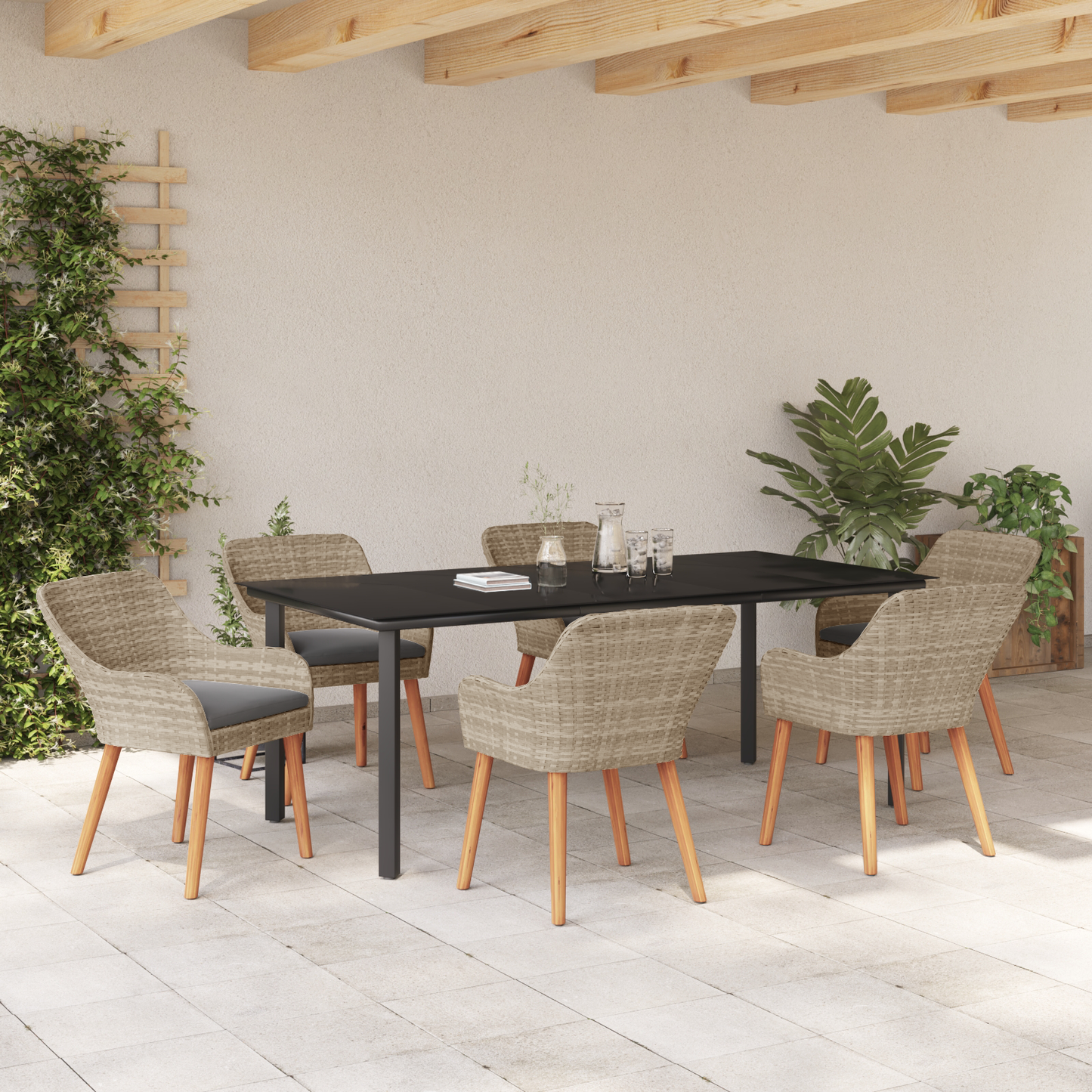 Spisestuesæt 7 Pcs Lys Grå og Sort 200x100x74 Cm - billede 4