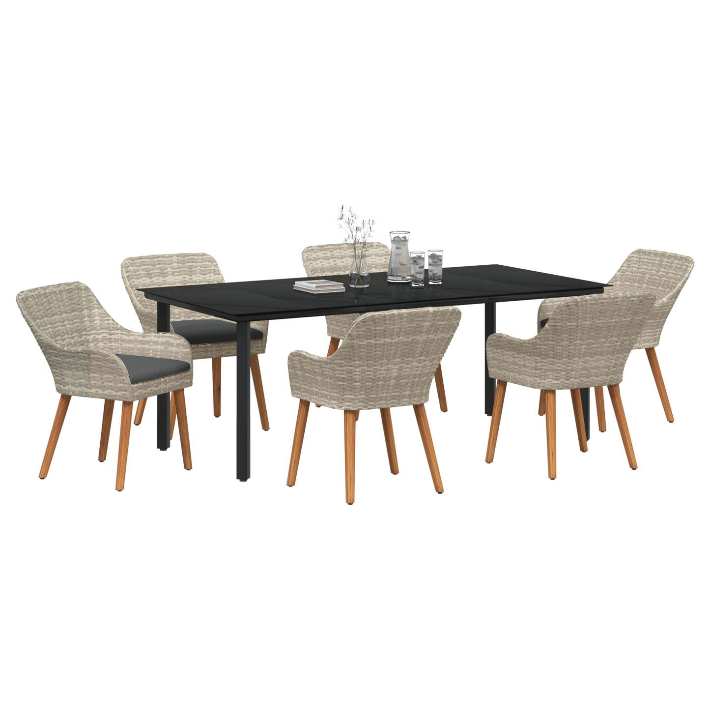 Spisestuesæt 7 Pcs Lys Grå og Sort 200x100x74 Cm - billede 3