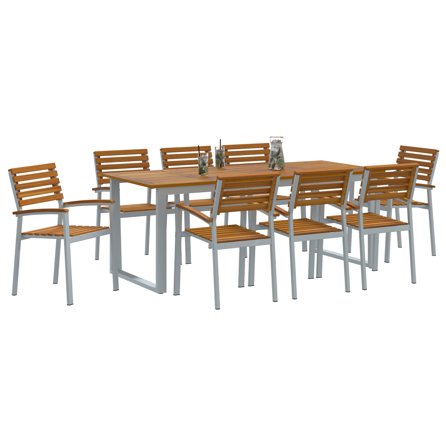 9-delers Have Dining Sæt i Solid Akacietræ og Metal - billede 3