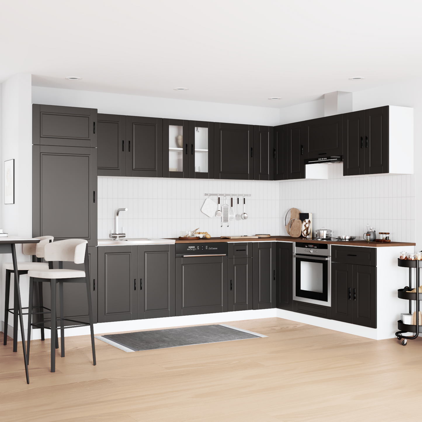 Vaskeskabsbase Med Dør Porto 2 Pcs Sort 80 X 46 X 84.5 Cm - Hovedbillede