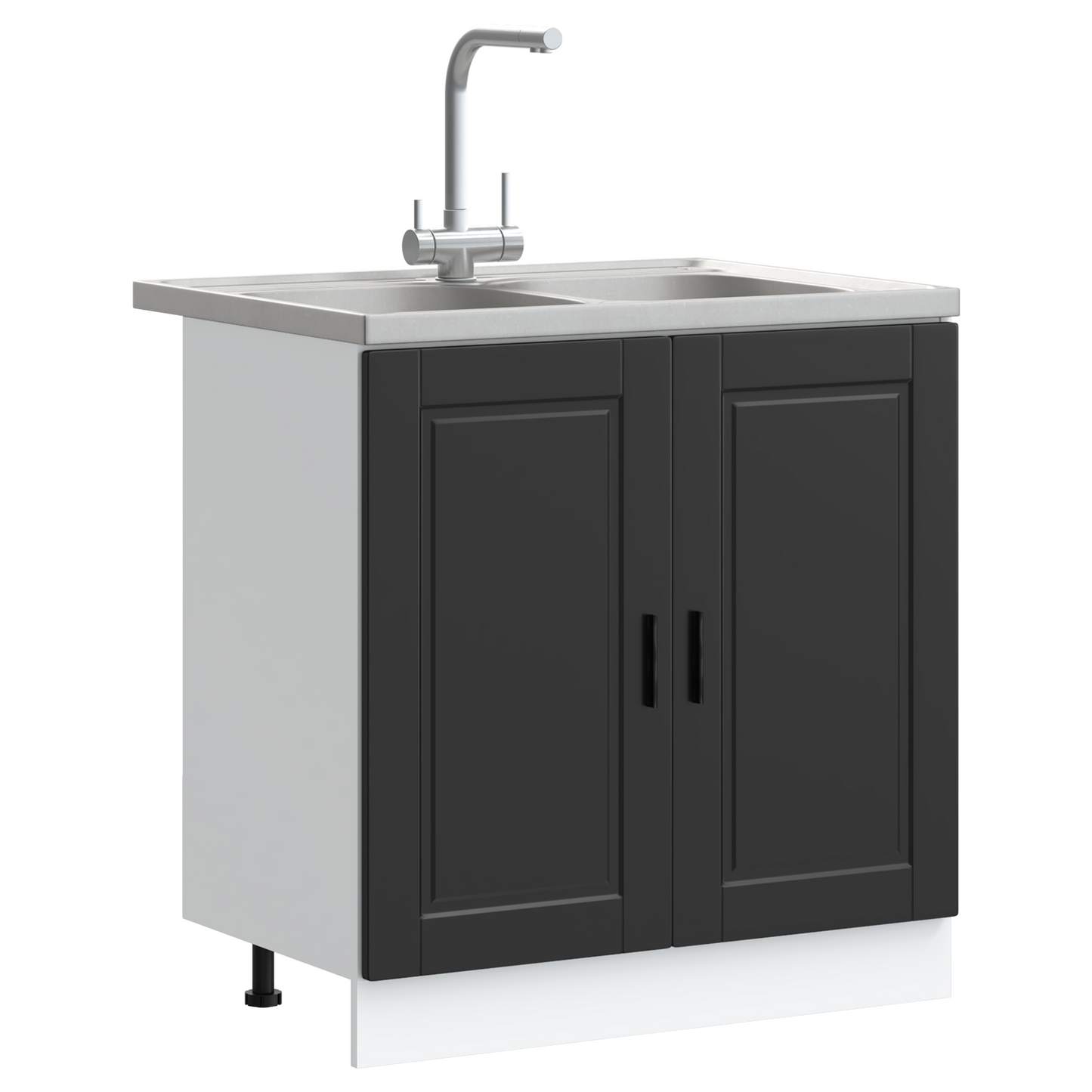 Vaskeskabsbase Med Dør Porto 2 Pcs Sort 80 X 46 X 84.5 Cm - Billede 3