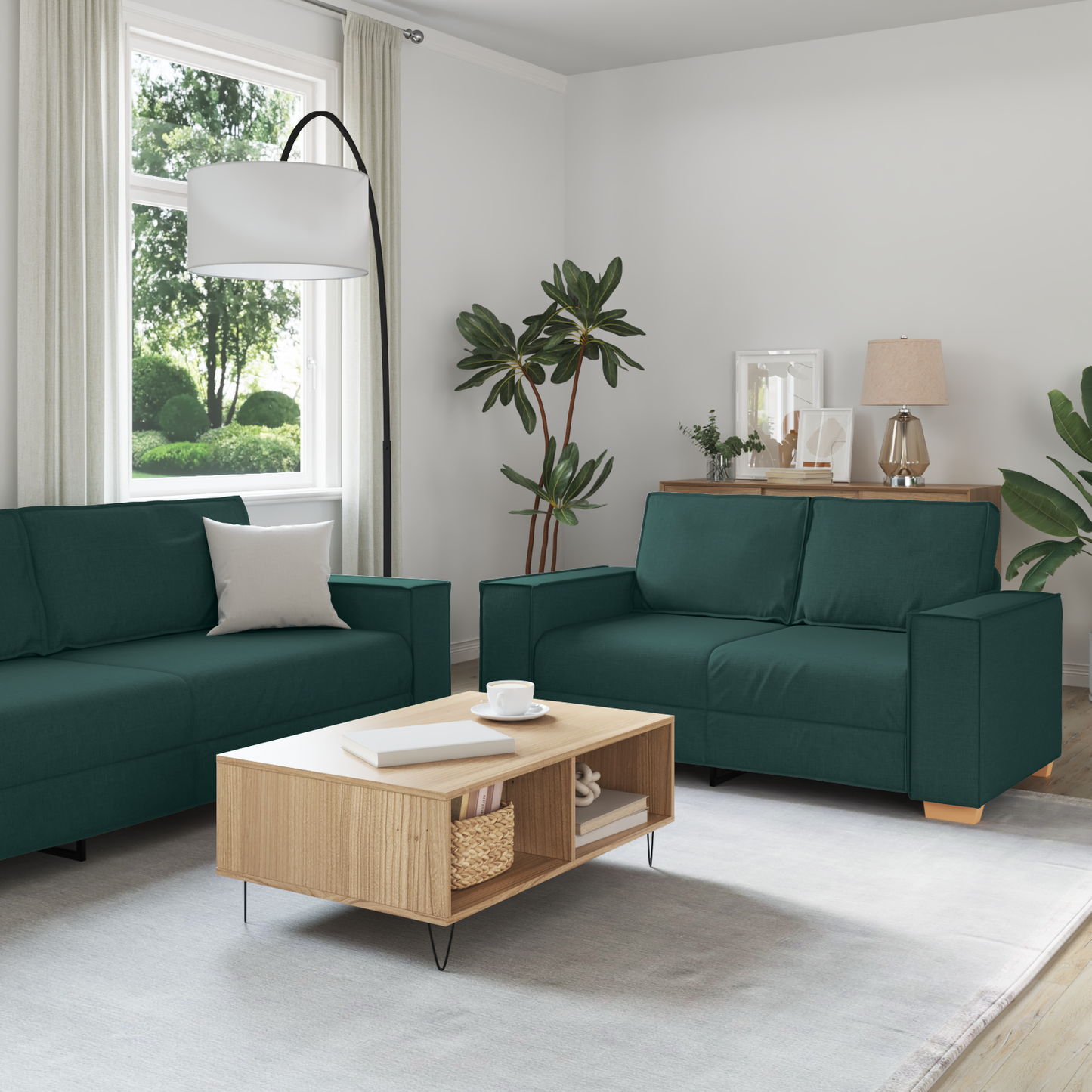 3 Personers Sofa Sæt Med Puder Mørkegrøn Stof